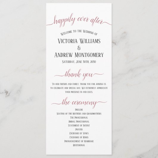 Moderne Roos Gold Script Wedding Ceremony Programma (Voorkant)