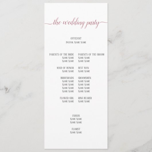 Moderne Roos Gold Script Wedding Ceremony Programma (Achterkant)