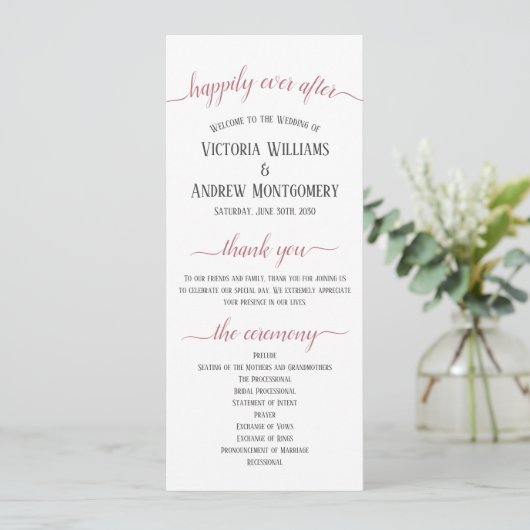 Moderne Roos Gold Script Wedding Ceremony Programma (Staand voorkant)