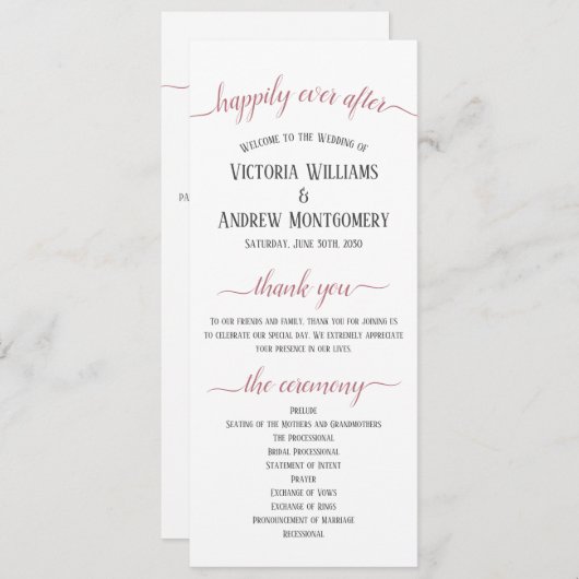 Moderne Roos Gold Script Wedding Ceremony Programma (Voorkant / Achterkant)