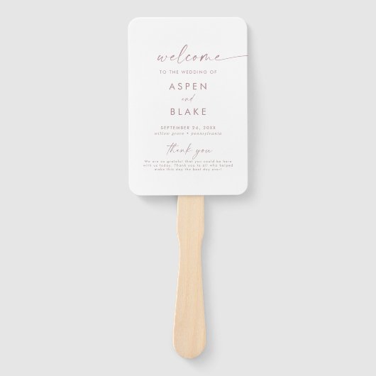 Moderne Roos Gold Script Wedding Program Handwaaier (Voorkant)