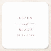 Moderne Roos Gold Script Wedding Vierkante Kartonnen Onderzetter (Voorkant)