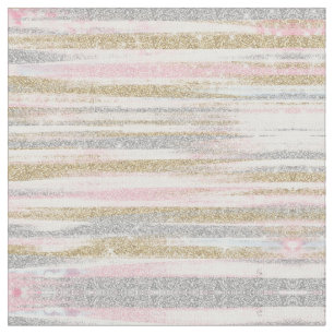 Moderne Roos Gold Silver Glitter Strokes Stripes Stof