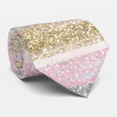 Moderne Roos Gold Silver Glitter Strokes Stripes Stropdas (Opgerold)