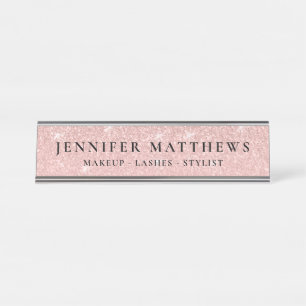 Moderne Roos Gold Sparkle Glitter Makeup Bureau Naambordje