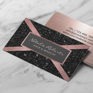 Moderne Roos Gold Stripe Black Glitter Beauty Salo Visitekaartje