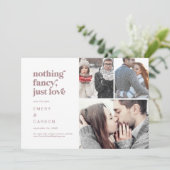 Moderne Roos Gold Typografie Niets Fancy 3 Foto Save The Date (Staand voorkant)