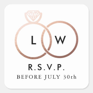 Moderne Roos Gold Wedding Rings RSVP Antwoord Vierkante Sticker