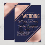 Moderne Roos Gold White Stripe Corner Wedding Kaart (Voorkant / Achterkant)