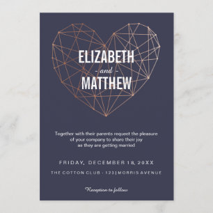 Moderne roos gouden geometrische hartbruiloft kaart