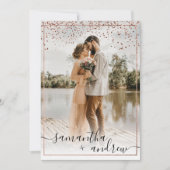 Moderne roos gouden lijst script 5 foto's bruiloft kaart (Voorkant)