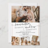 Moderne roos gouden lijst script 5 foto's bruiloft kaart (Achterkant)