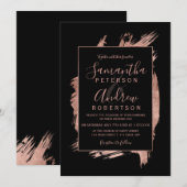 Moderne roos gouden zwarte lijst trouwerij kaart (Voorkant / Achterkant)