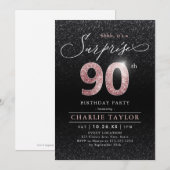 Moderne roos gouden zwarte verrassing 90ste verjaa kaart (Voorkant / Achterkant)
