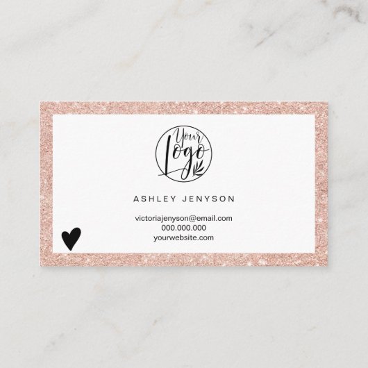 Moderne roos goudglitter logo bedankt visitekaartje (Achterkant)