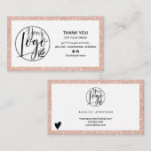 Moderne roos goudglitter logo bedankt visitekaartje (Voorkant / Achterkant)