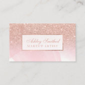 Moderne roos goudglitter roze waterverf make-up visitekaartje (Voorkant)