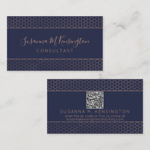 Moderne Roos goudolie marineblauw Geometrische QR- Visitekaartje