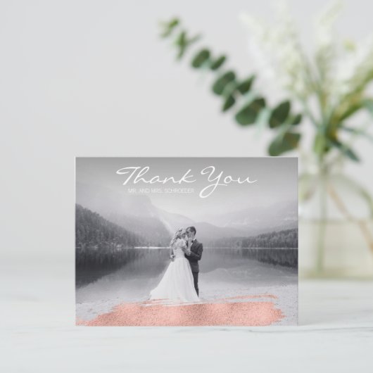 Moderne Roos goudpenseel bruiloft Dank u Briefkaar Briefkaart (Staand voorkant)