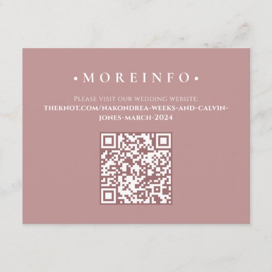 Moderne Roos met een minimalistische QR-code RSVP Informatiekaartje (Voorkant)