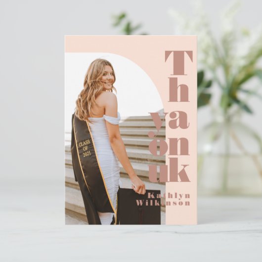 Moderne Roos Roze Arch Foto AFSTUDEERDER Hartelijk Kaart (Staand voorkant)