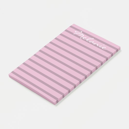 Moderne Roos Roze en Mauve Striped Post-it® Notes (Schuin)