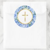 Moderne Roos Stusty Blue Waterverf Gold Gross Ronde Sticker (Tas)