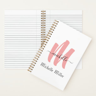 moderne roos witte monogram initiaal handelsnaam notitieboek