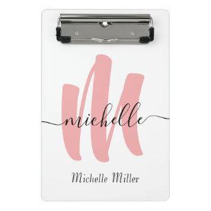 moderne roos witte monogram initiaal mini klembord