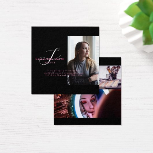 Moderne rose et dos 4 Photos Script Monogramme (Bureau)