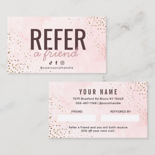 Moderne rose et or recommander une carte d'ami (Devant / Derrière)