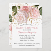 Moderne rose floral bébé fille douche Invitations (Devant / Derrière)