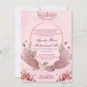 Moderne rose Floral Faire-part de mariage islamiqu (Devant)