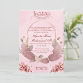 Moderne rose Floral Faire-part de mariage islamiqu (Debout devant)