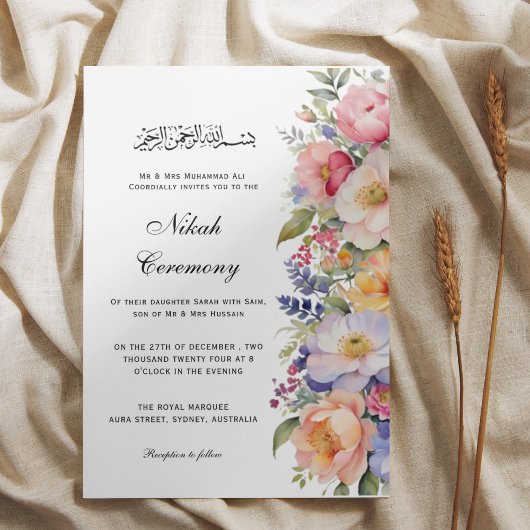 Moderne rose floral Nikah Invitation musulmane