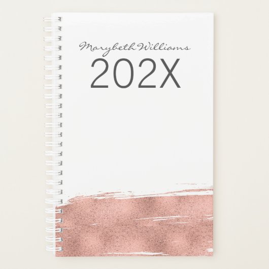Moderne Rose Gold Brushstroke Planner (Devant)