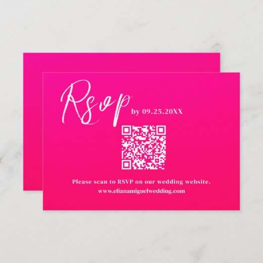 Moderne rose QR Code Réponse de la carte mariage R (Devant / Derrière)