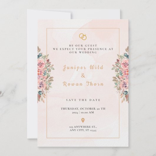 Moderne rose Simple Faire-part de mariage (Devant)
