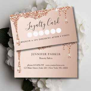 Moderne Rosegold Glitter Drop Salon & Spa Loyalite Visitekaartje