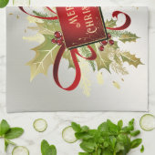 Moderne Rouge Noël Vacances Serviette de cuisine (Plié)