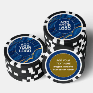 Moderne Royal Blue Goud Marmer Collectie Poker Chips