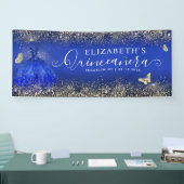 Moderne Royal Blue Gouden Gown Quinceañera Welkom Spandoek (Beurs)