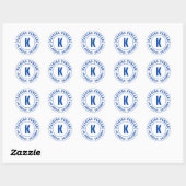 Moderne Royal Blue Monogram gebogen tekst Ronde Sticker (Vel)