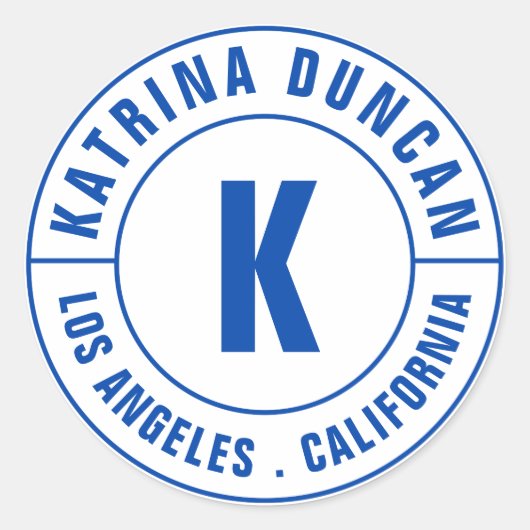 Moderne Royal Blue Monogram gebogen tekst Ronde Sticker (Voorkant)