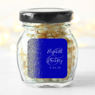 Moderne Royal Blue Zilveren Glitter Edge Bruiloft Vierkante Sticker