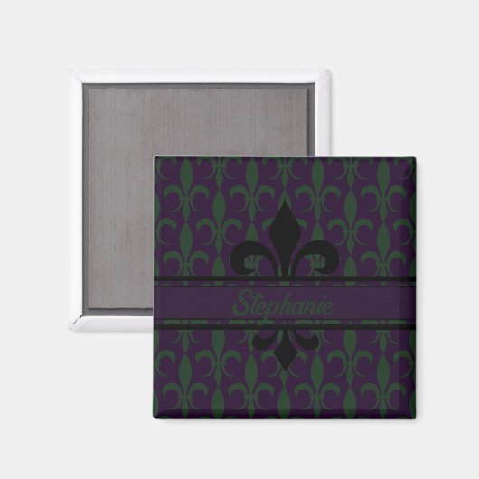 Moderne Royal Paarse Fleur-de-lis patroon Monogram Magneet (Voorkant / Achterkant)