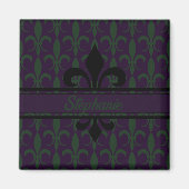 Moderne Royal Paarse Fleur-de-lis patroon Monogram Magneet (Voorkant)