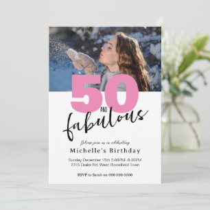 Moderne roze 50 fabulous script 50th Birthday part Kaart