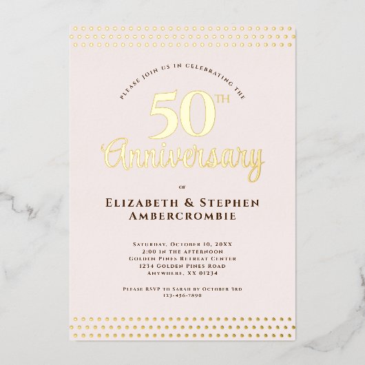 Moderne Roze 50ste Huwelijksverjaardag Folie Uitnodiging (Voorkant)