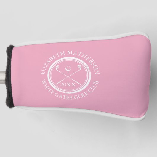 Moderne roze aangepaste golfers en club datum golfheadcover (Voorkant)